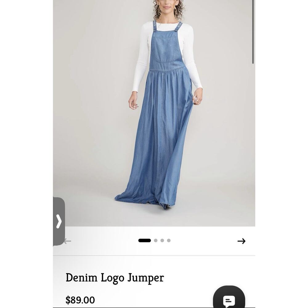 Aleeza Paris Denim Logo Jumper Overall Dress NWT XS Pockets Lightweight Maxi